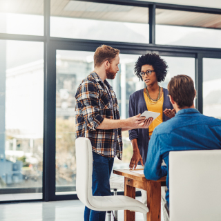 Team members collaborating in an office